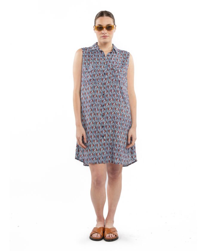 VESTIDO CAMISERO azul y naranja - Imagen 7