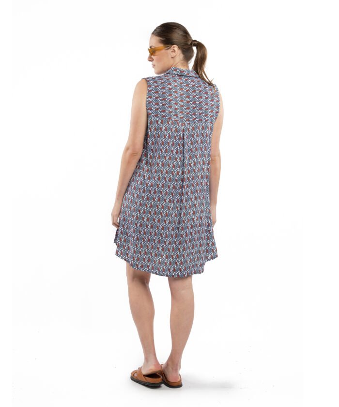 VESTIDO CAMISERO azul y naranja - Imagen 8