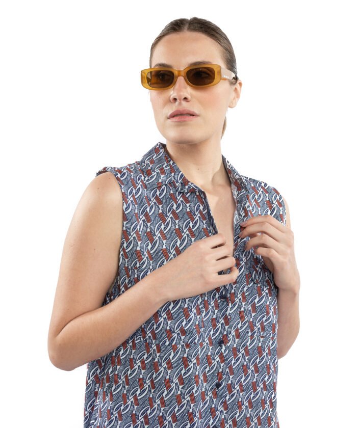VESTIDO CAMISERO azul y naranja - Imagen 10