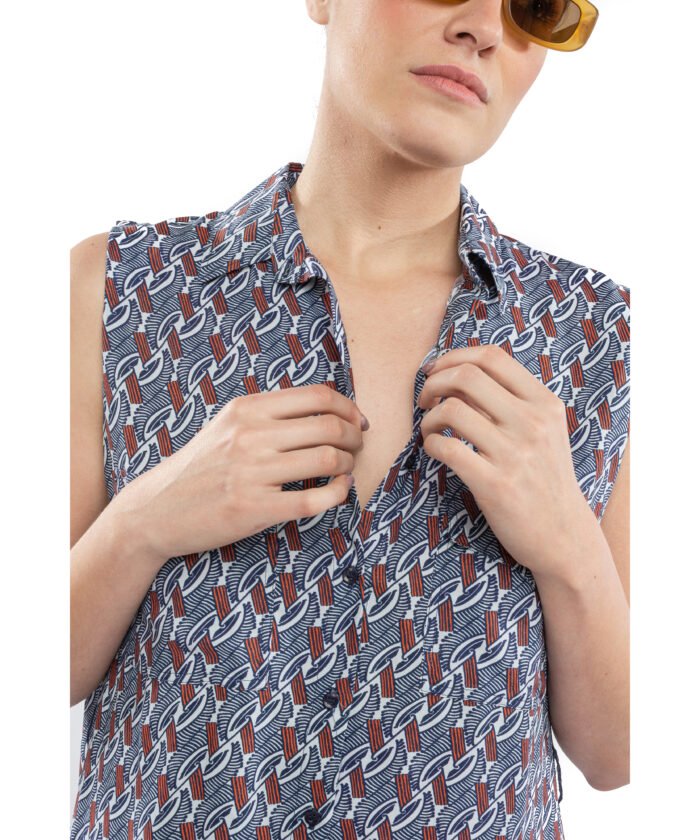 VESTIDO CAMISERO azul y naranja - Imagen 9