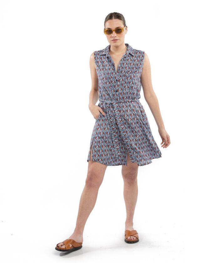 VESTIDO CAMISERO azul y naranja - Imagen 5
