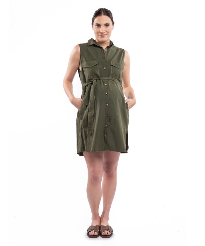 VESTIDO CAMISERO POPLIN VERDE safari - Imagen 5