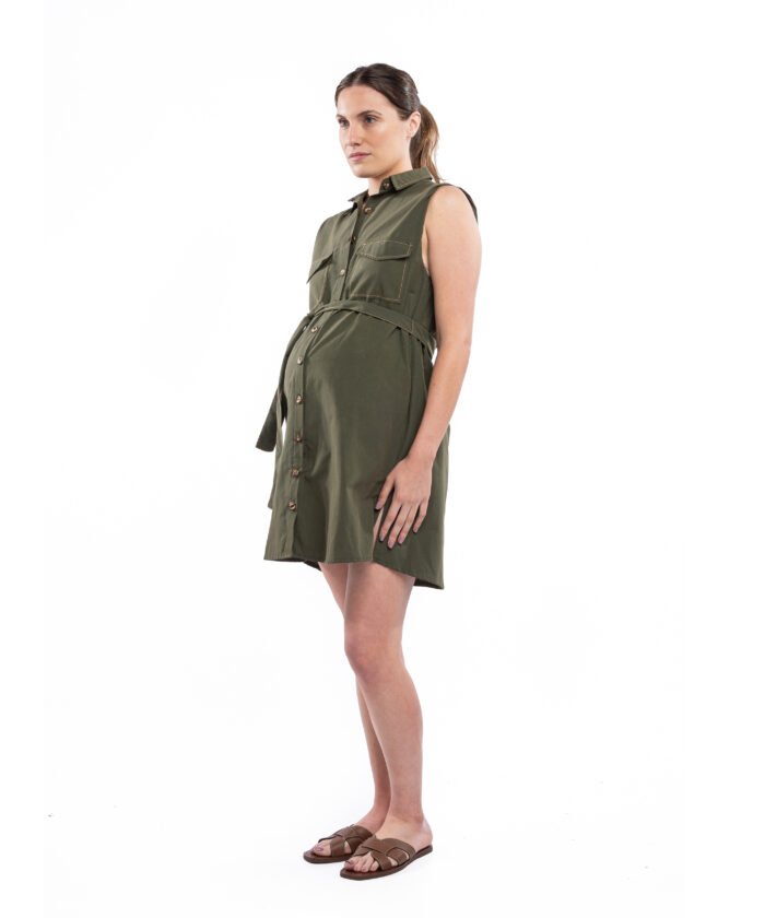 VESTIDO CAMISERO POPLIN VERDE safari - Imagen 3