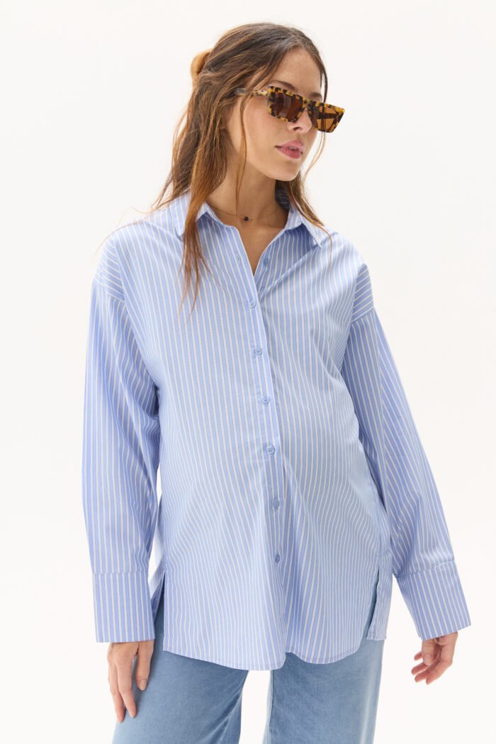 CAMISA NIZA POPLIN RAYADO celeste - Imagen 2