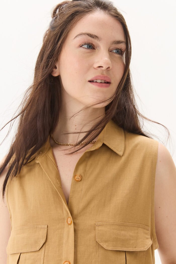 VESTIDO KENIA LINO VISCOSA camel - Imagen 5