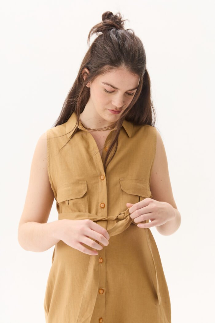 VESTIDO KENIA LINO VISCOSA camel - Imagen 2
