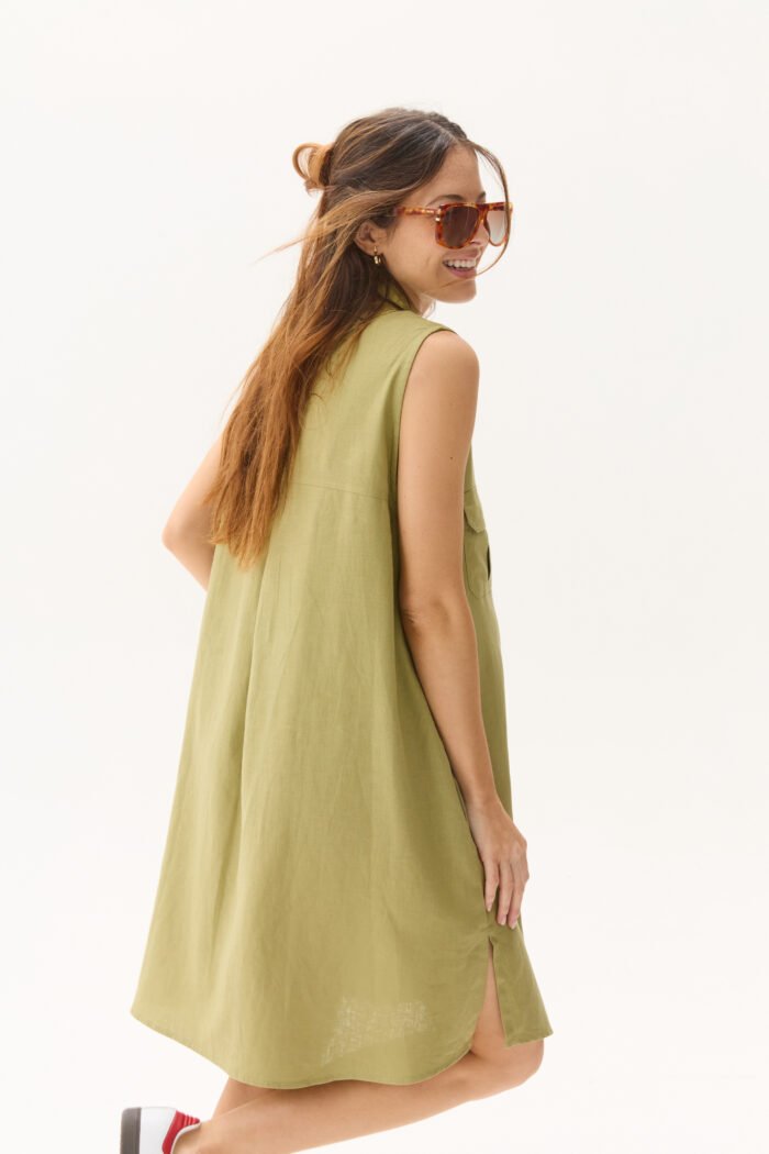 VESTIDO KENIA LINO VISCOSA VERDE seco - Imagen 7