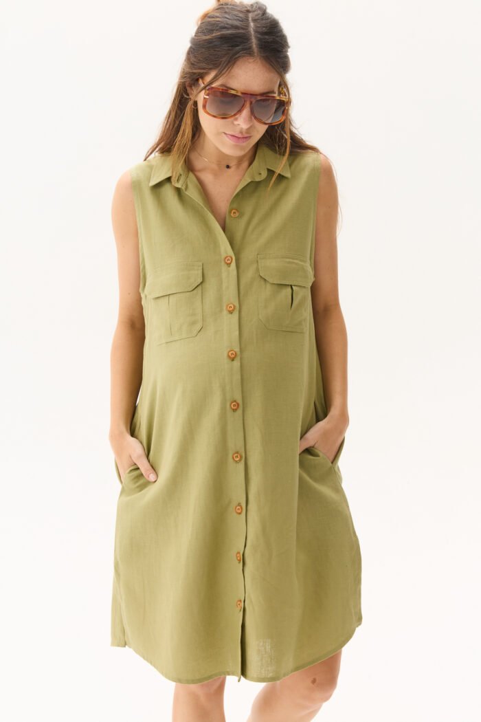 VESTIDO KENIA LINO VISCOSA VERDE seco - Imagen 3