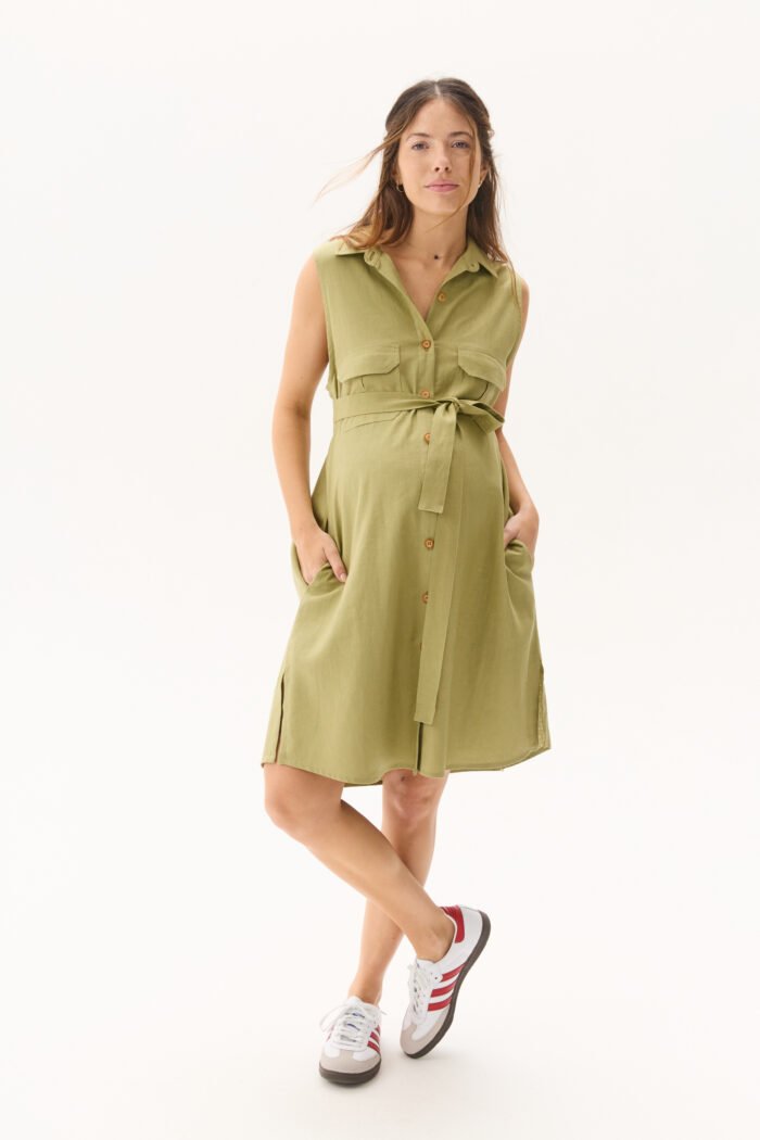 VESTIDO KENIA LINO VISCOSA VERDE seco - Imagen 5