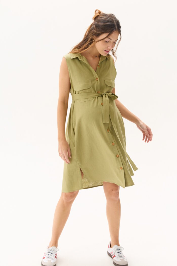 VESTIDO KENIA LINO VISCOSA VERDE seco - Imagen 4