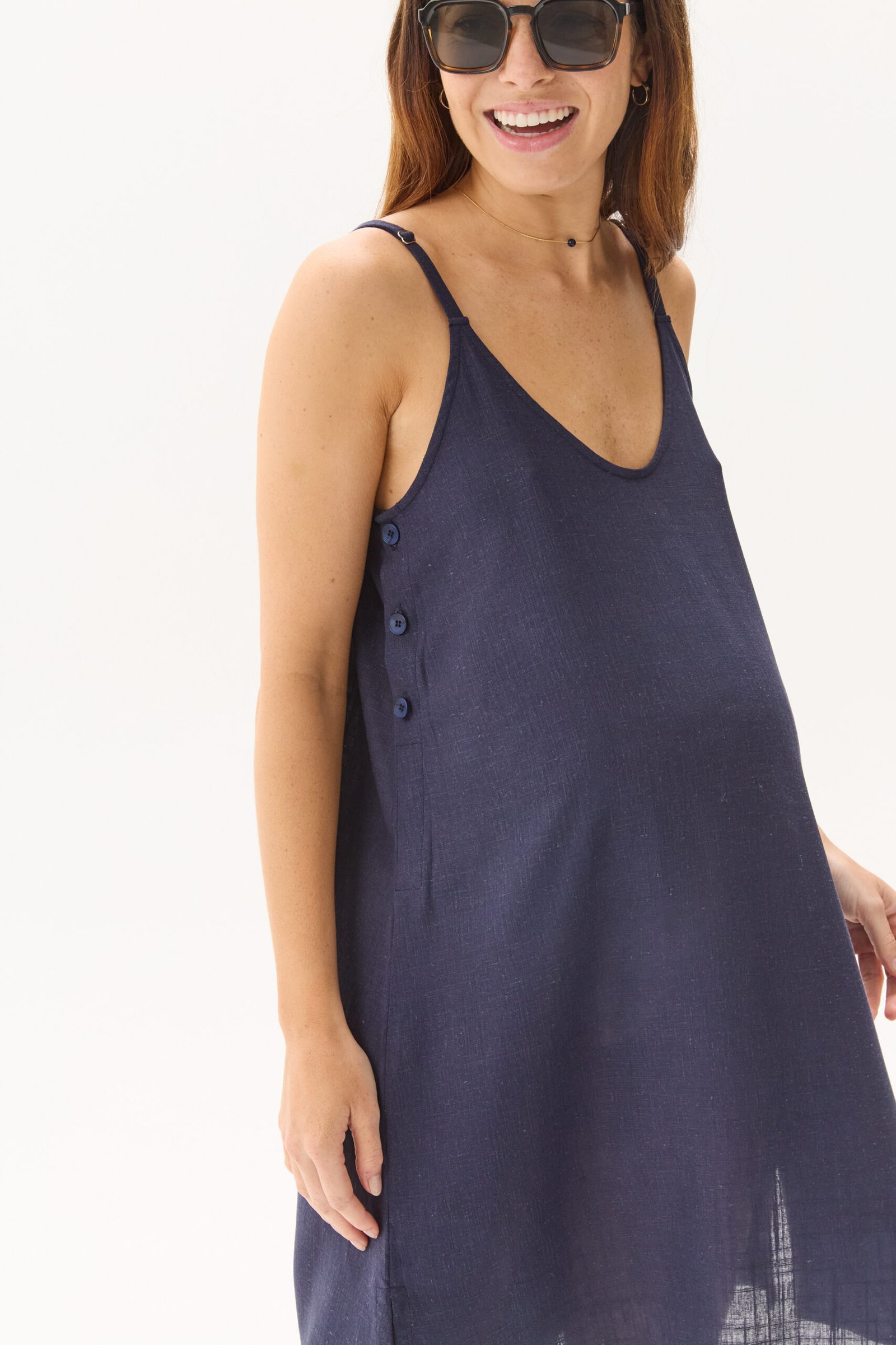 VESTIDO LISBOA LINO VISCOSA AZUL marino - Imagen 3