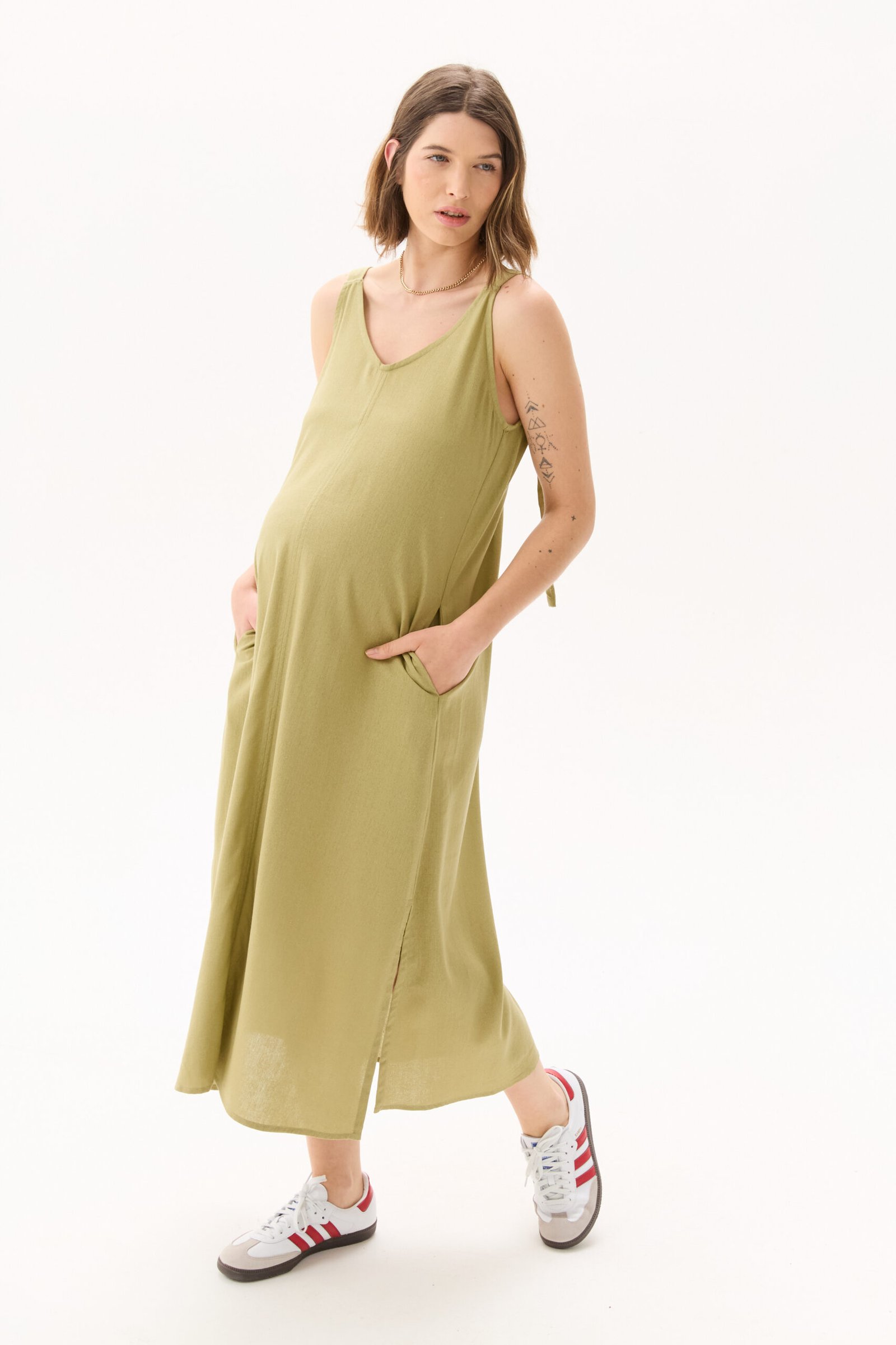 VESTIDO OSMIO LINO VISCOSA VERDE seco - Imagen 4