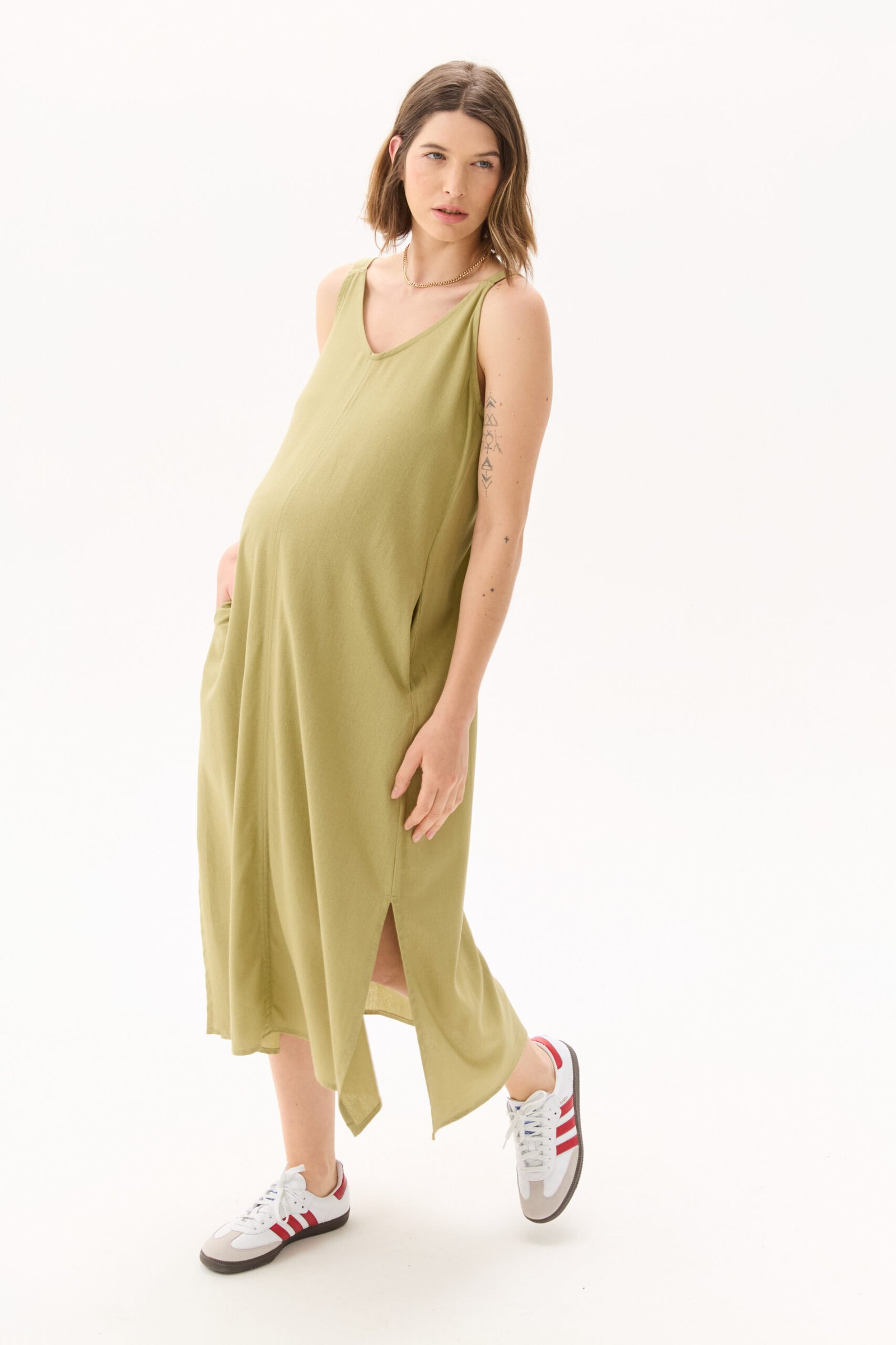 VESTIDO OSMIO LINO VISCOSA VERDE seco