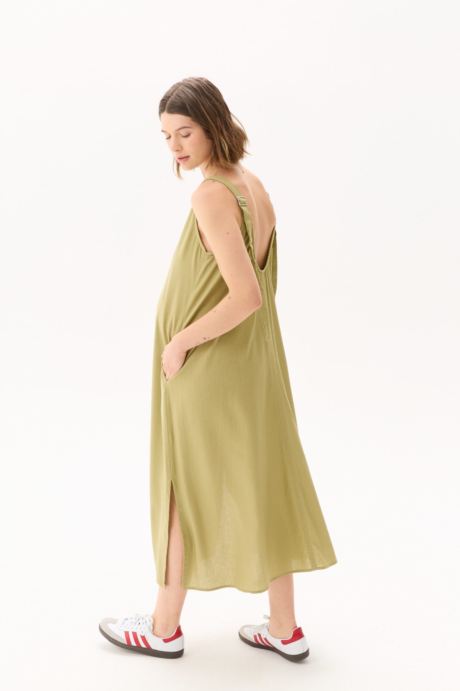 VESTIDO OSMIO LINO VISCOSA VERDE seco - Imagen 3