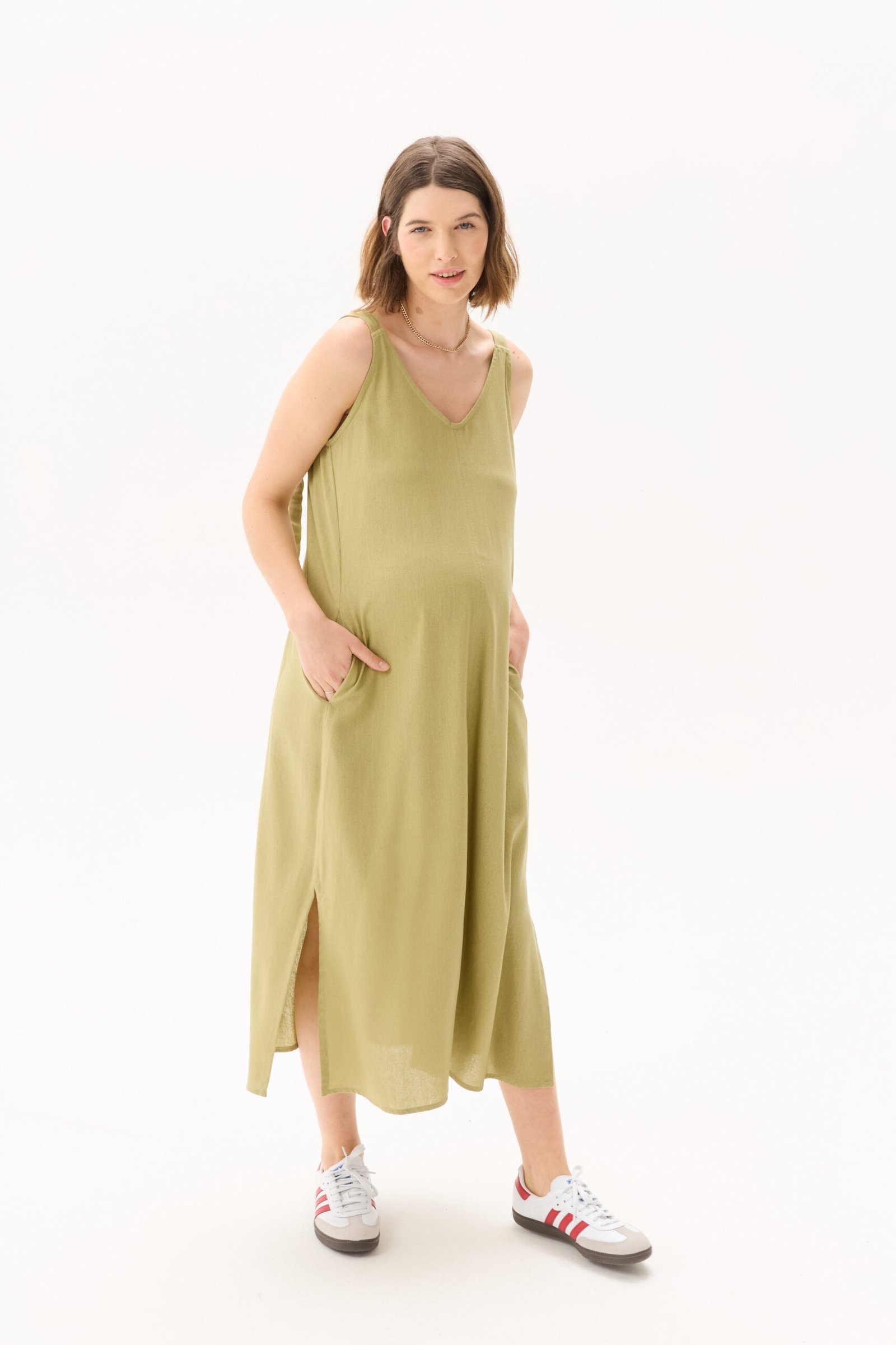 VESTIDO OSMIO LINO VISCOSA VERDE seco - Imagen 2