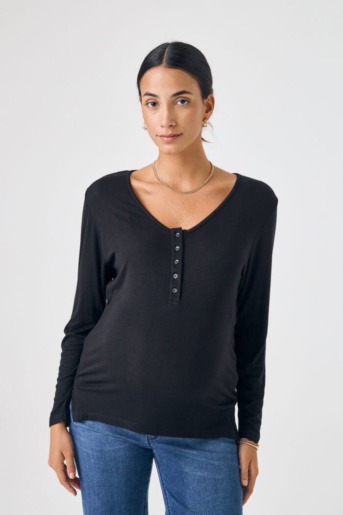 REMERA POSTA ML RIB VISCOSA negra