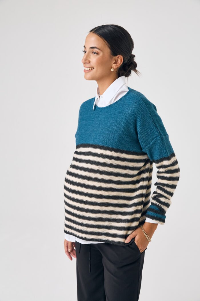 SWEATER WALLY LANA RAYADO azul petroleo