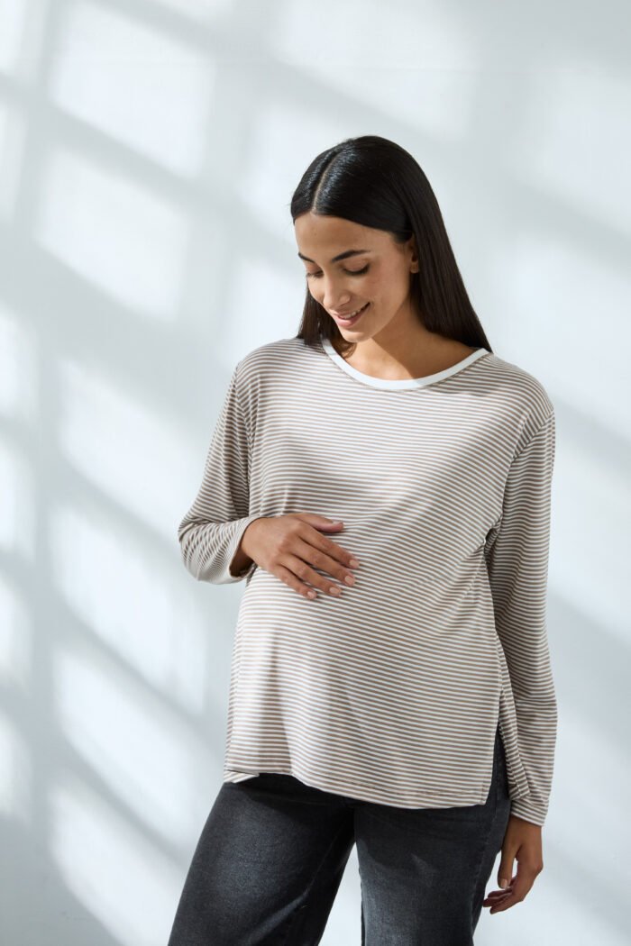 REMERA DOULA ML JERSEY VISCOSA RAYADO habano - Imagen 2