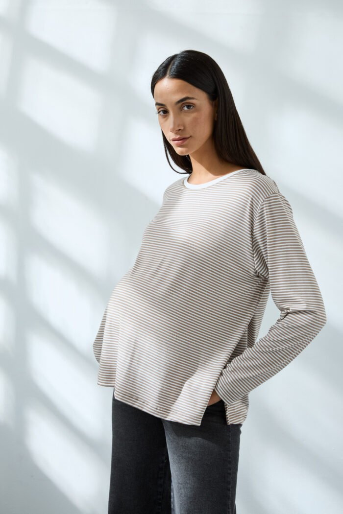 REMERA DOULA ML JERSEY VISCOSA RAYADO habano