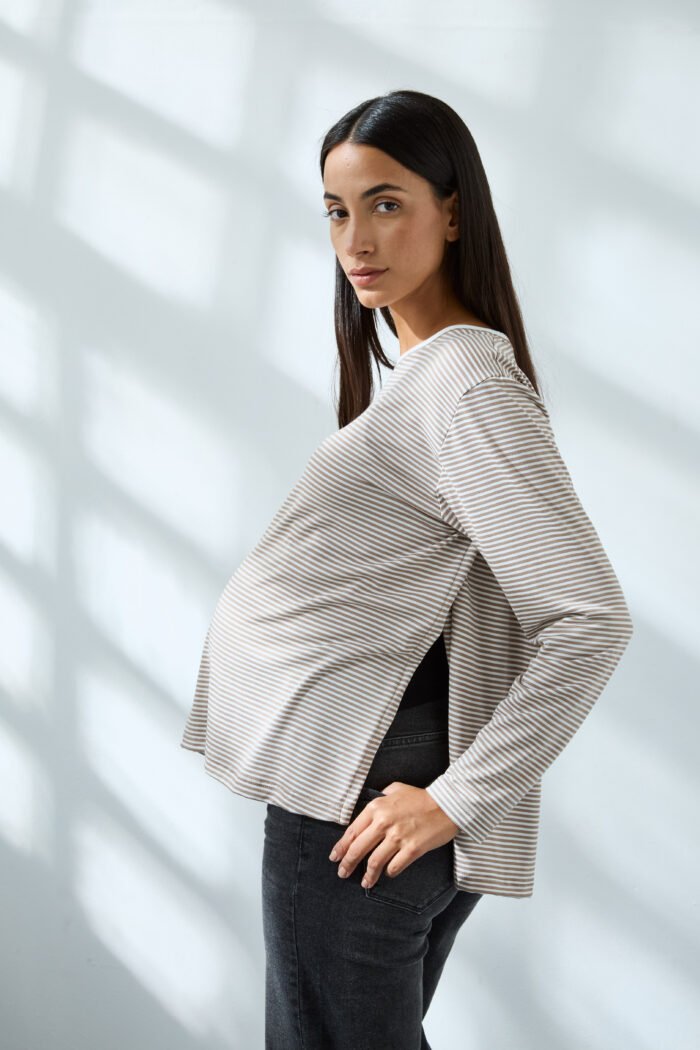REMERA DOULA ML JERSEY VISCOSA RAYADO habano - Imagen 3