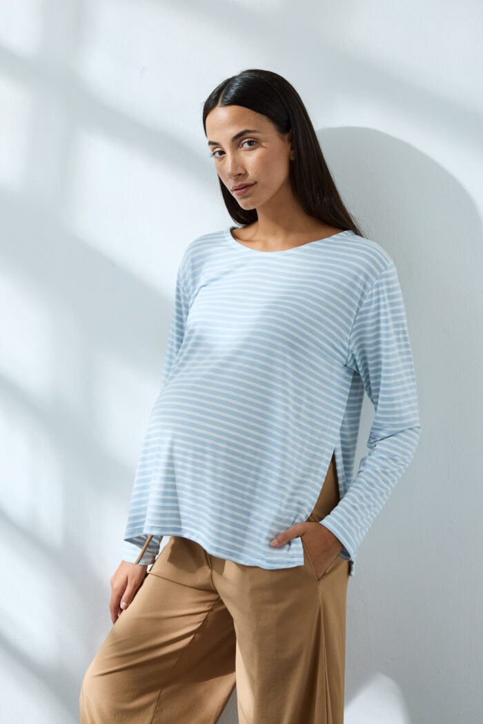 REMERA DOULA ML JERSEY VISCOSA RAYADO celeste - Imagen 3