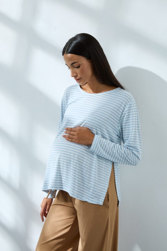 REMERA DOULA ML JERSEY VISCOSA RAYADO celeste - Imagen 2