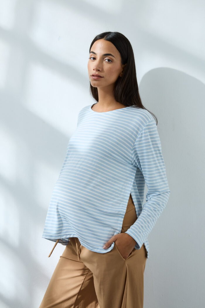REMERA DOULA ML JERSEY VISCOSA RAYADO celeste