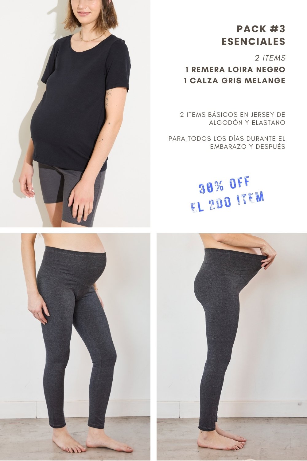 PACK #3 REMERA LOIRA negro + CALZA gris